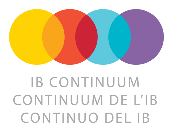 Four overlapping circles in yellow, orange, blue, and purple with the text "IB CONTINUUM CONTINUUM DE L'IB CONTINUO DEL IB" below.
